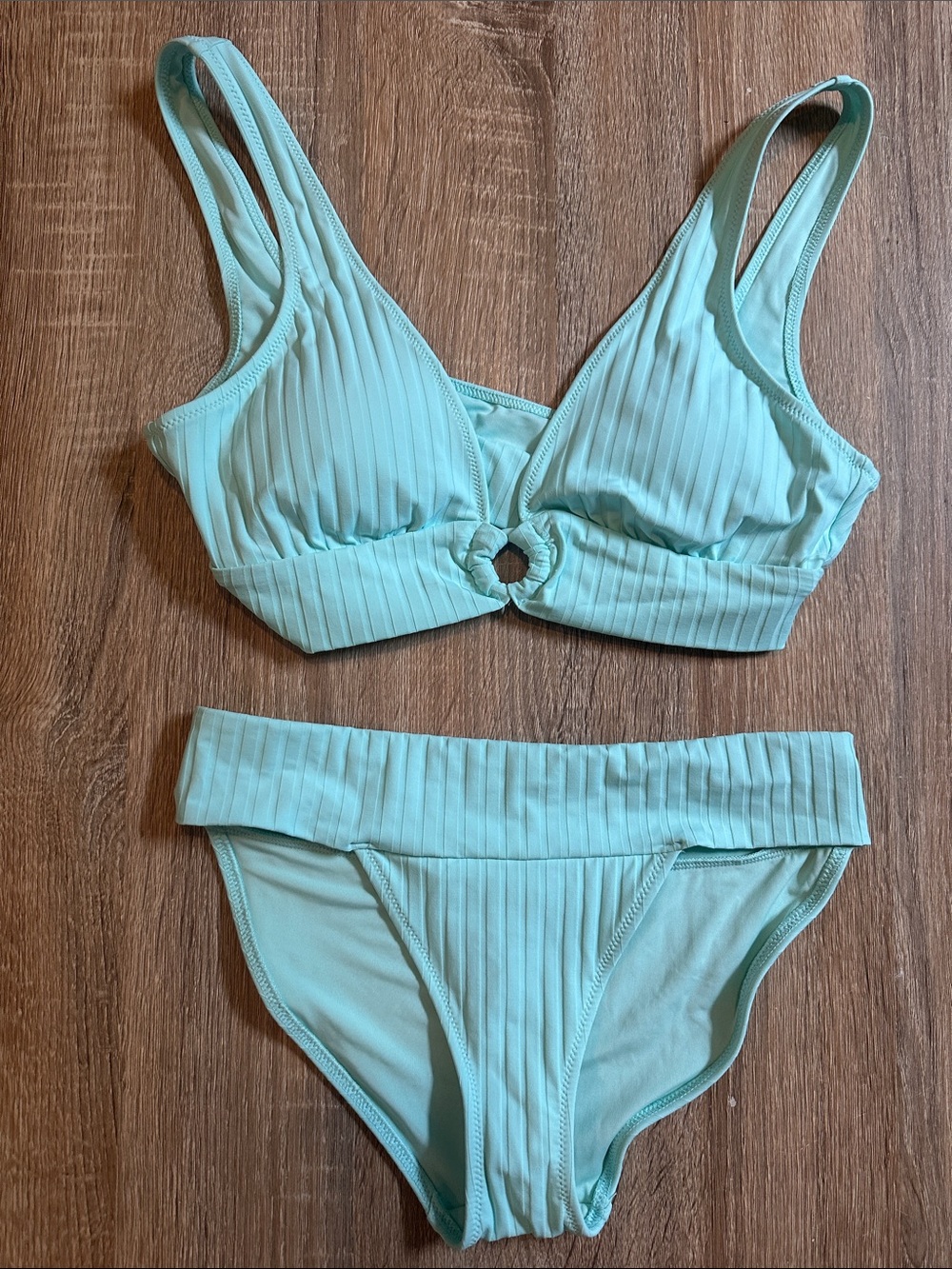 aerie Ribbed Ring-Front Bikini Set in Light Aqua